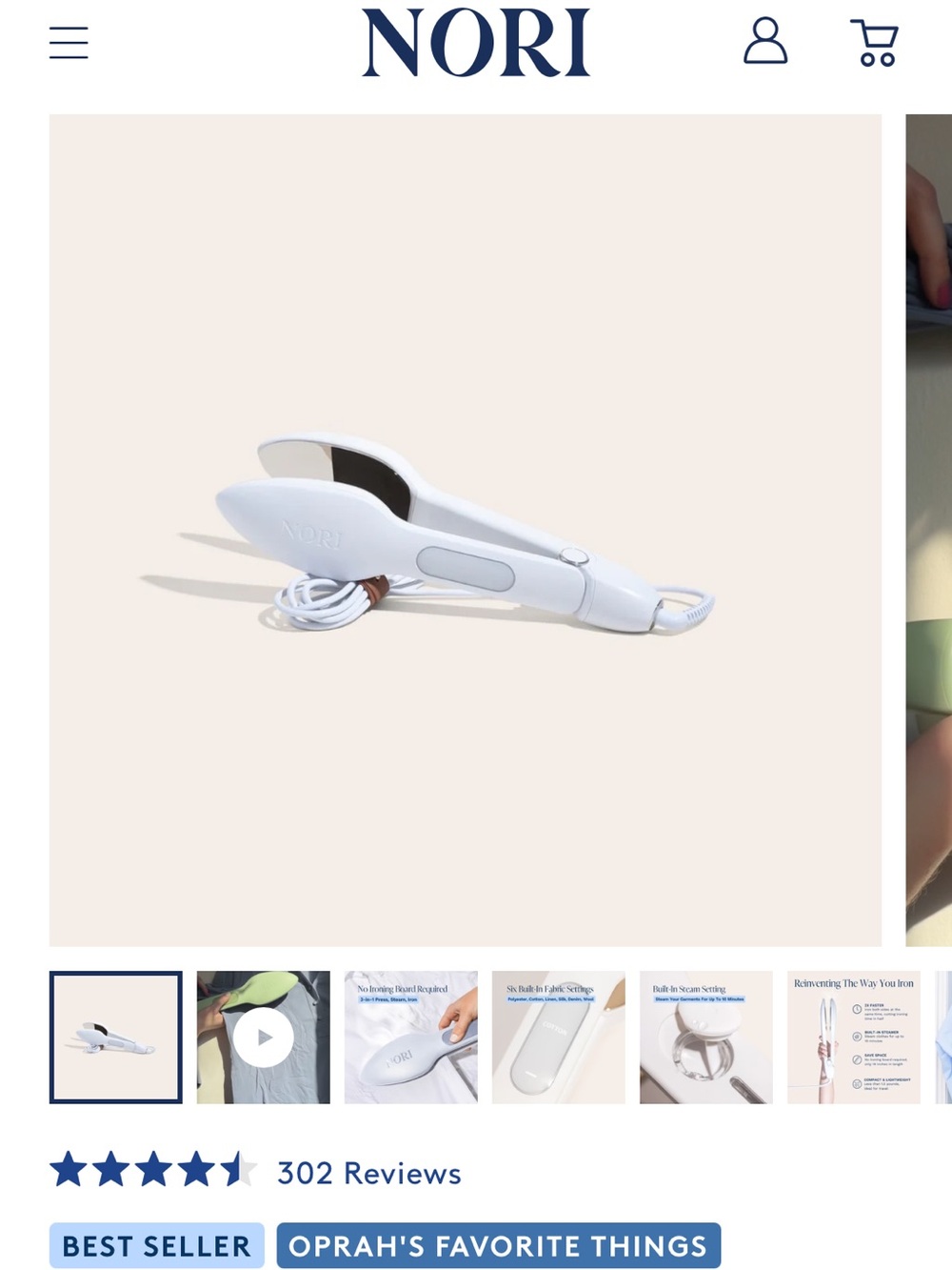 NOR White Travel Steam Iron - Compact Handheld Steamer